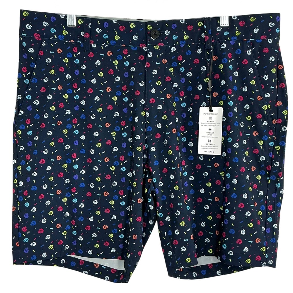 NEW Maelreg ProFlex Golf Shorts Men's 38 Navy Skull Novelty Print Stretch NWT - Picture 5 of 6